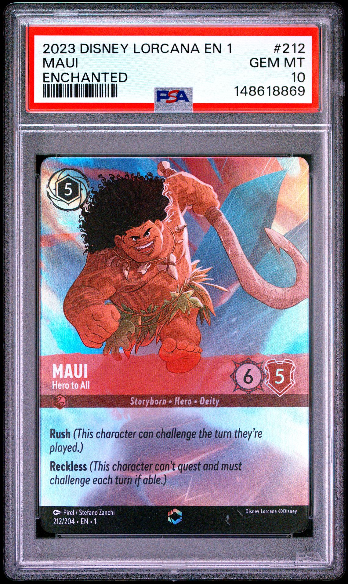 2023 Disney Lorcana En 1-The First Chapter Maui #212 (Enchanted) Gem Mt 10 front view - PSA graded GEM MT 10
