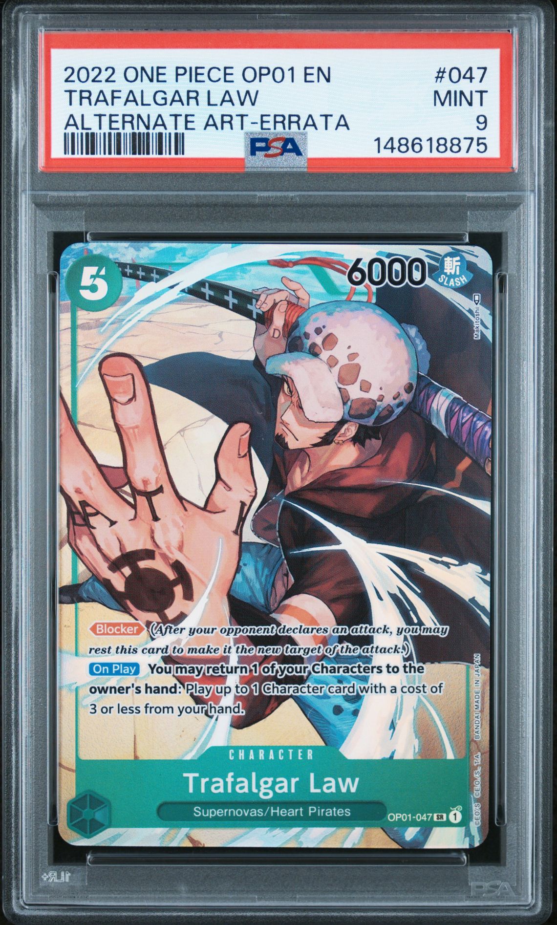2022 One Piece Op01-Romance Dawn Trafalgar Law #047 (Alternate Art-Errata) Mint 9 front