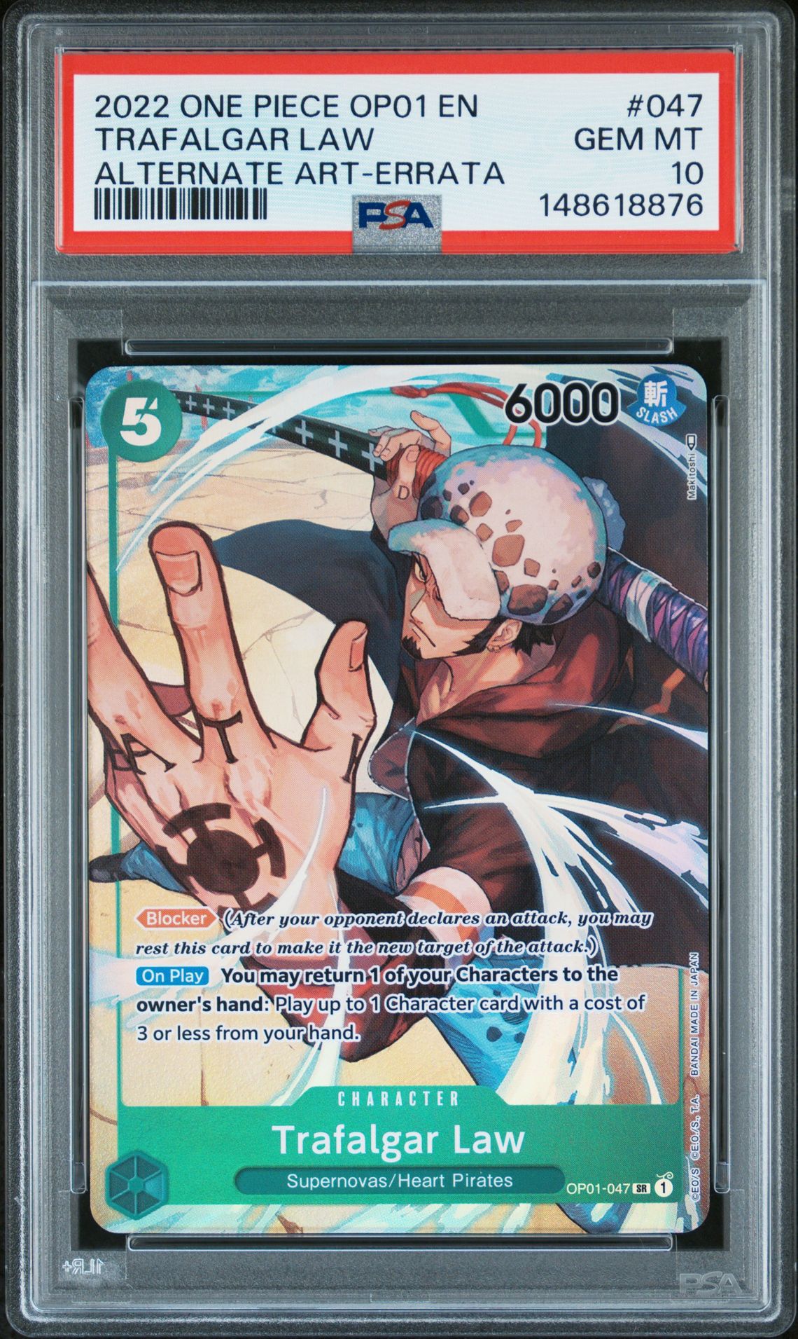 2022 One Piece Op01-Romance Dawn Trafalgar Law #047 (Alternate Art-Errata) Gem Mt 10 front