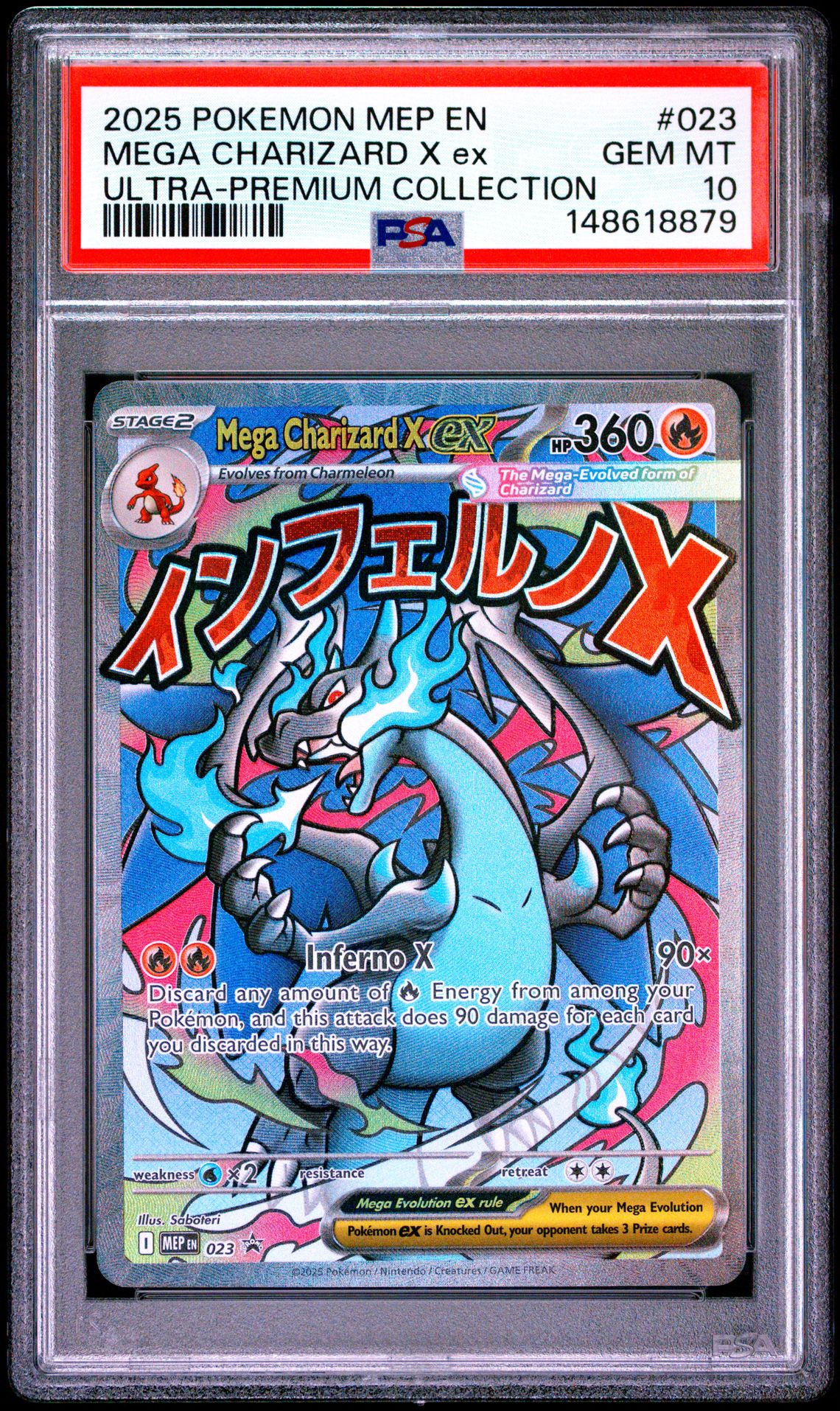 2025 Pokemon Mep En-Me Black Star Promo Mega Charizard X Ex #023 (Ultra-Premium Collection) Gem Mt 10 front