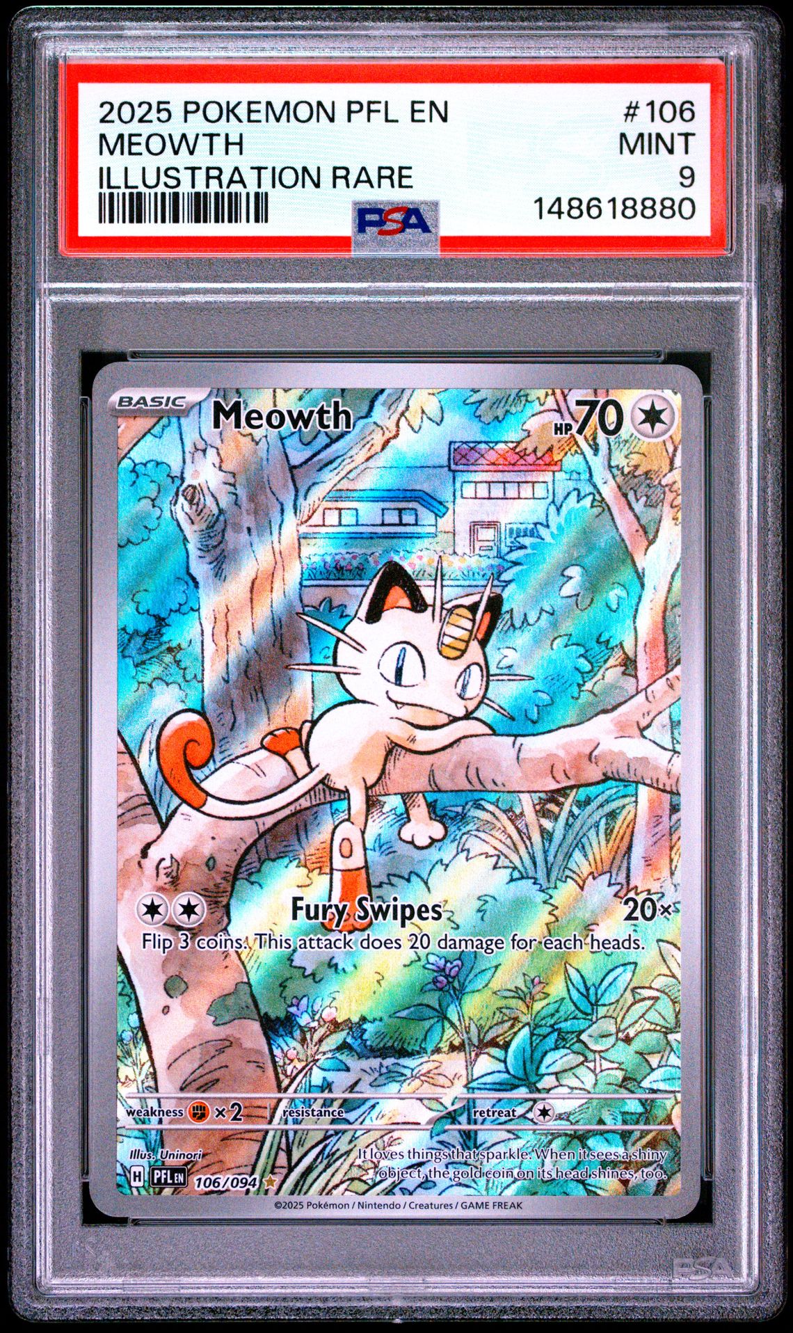 2025 Pokemon Pfl En-Phantasmal Flames Meowth #106 (Illustration Rare) Mint 9 front