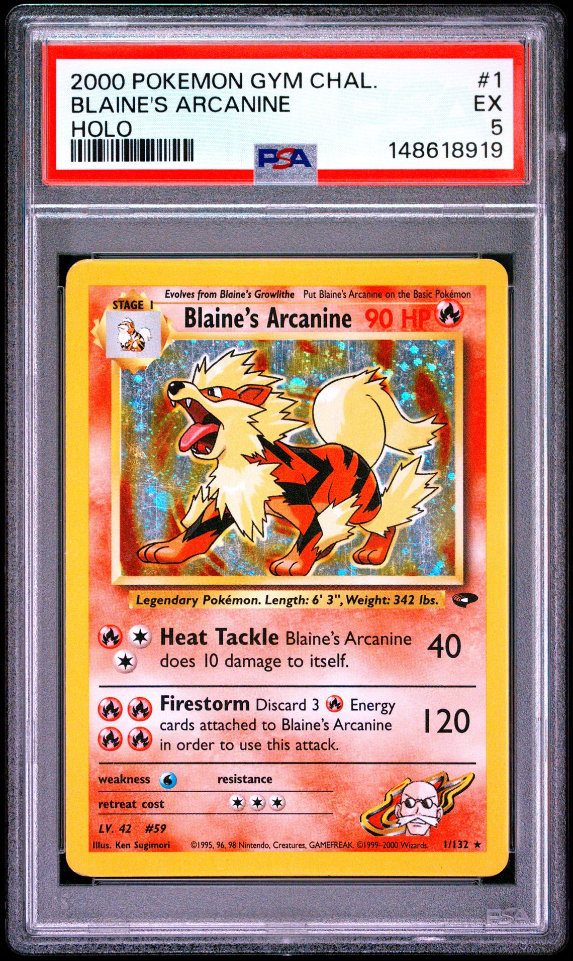 2000 Pokemon Gym Challenge Blaine's Arcanine #1 (Holo) Ex 5 front