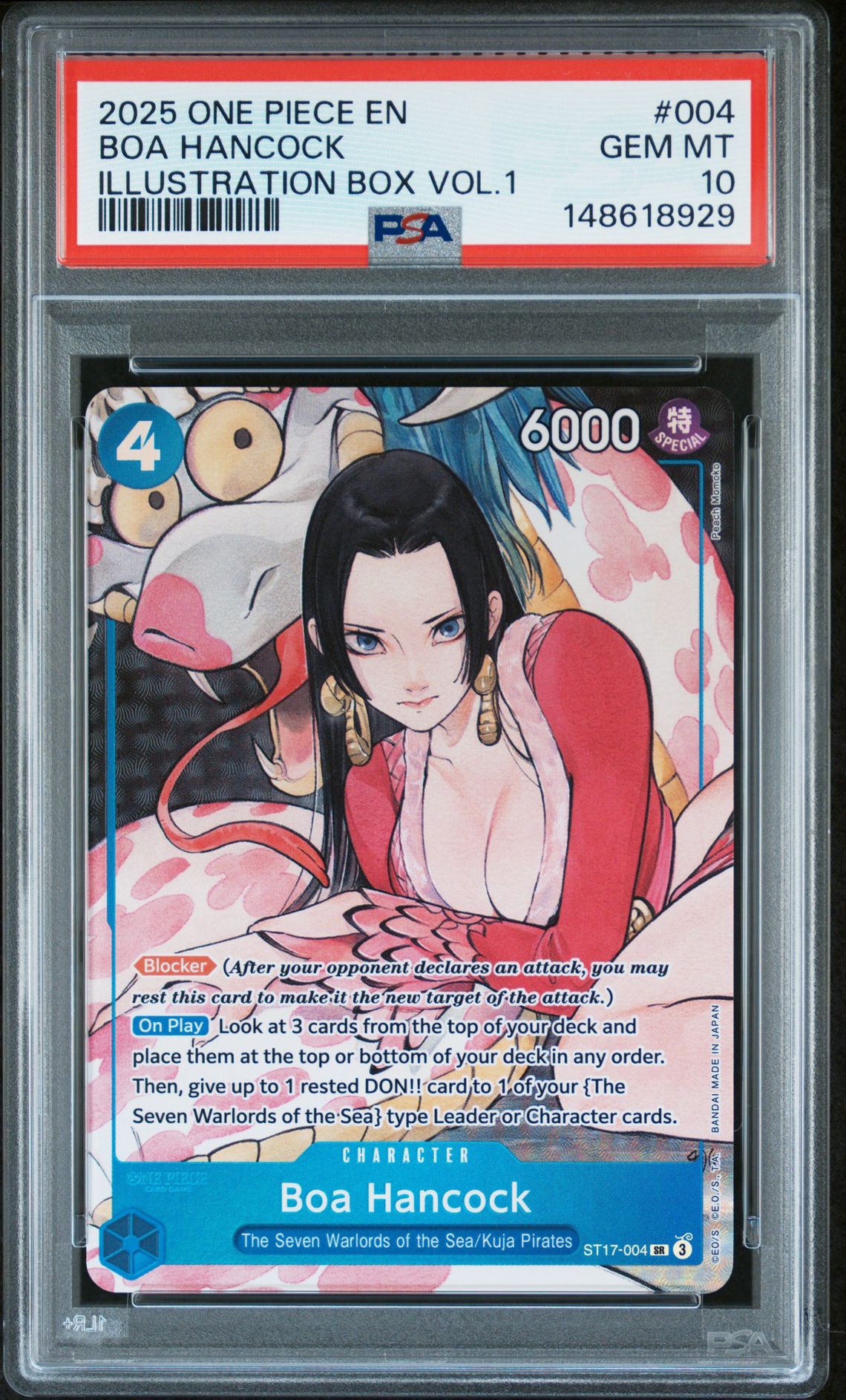 2025 One Piece Promos Boa Hancock #004 (Illustration Box Vol.1) Gem Mt 10 front view - PSA graded GEM MT 10