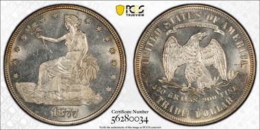 1877 T$1 TDV-29, 77/77 Date Punch MS64