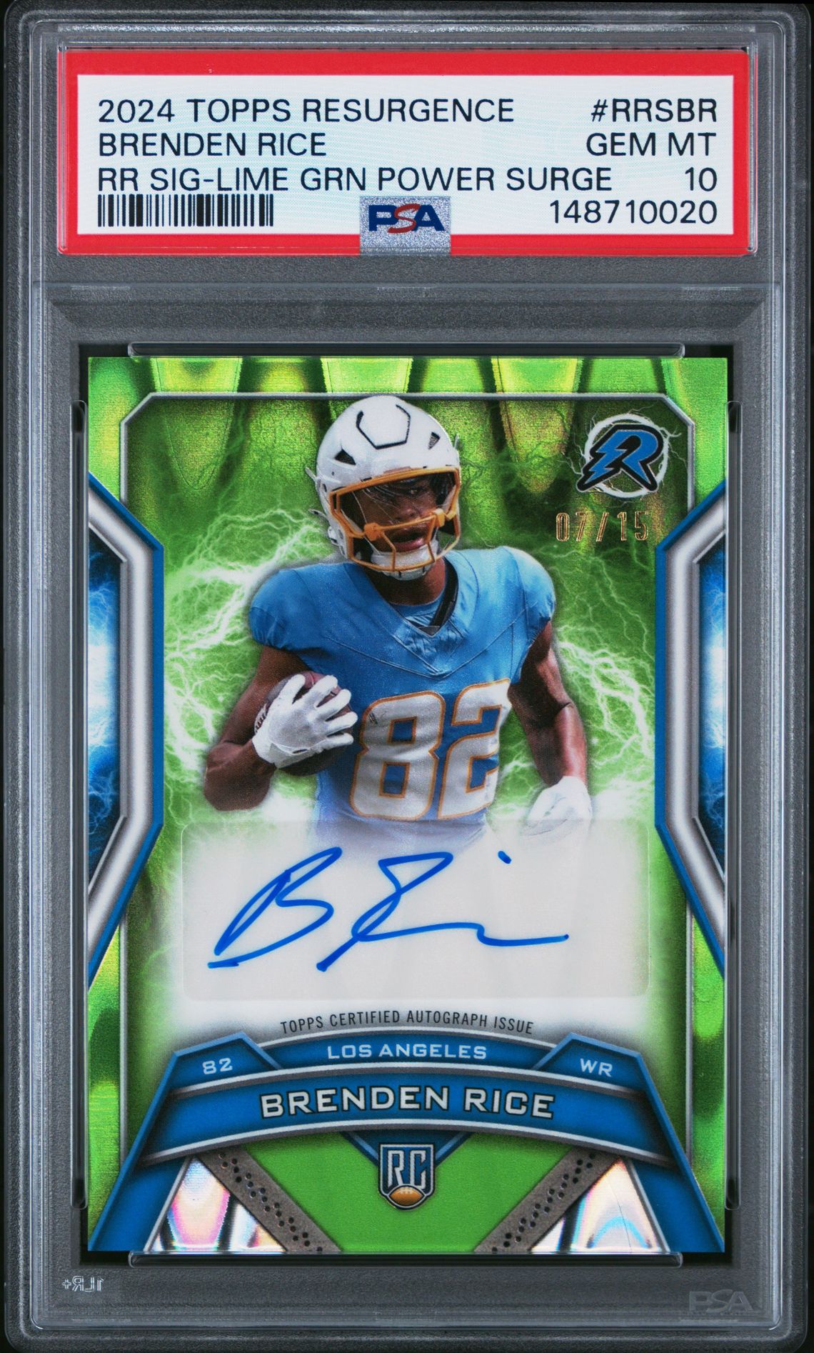 2024 Topps TOPPS RESURGENCE RESURGENCE ROOKIE SIGNATURES RR SIG-LIME GRN POWER SURGE #RRSBR Brenden Rice front
