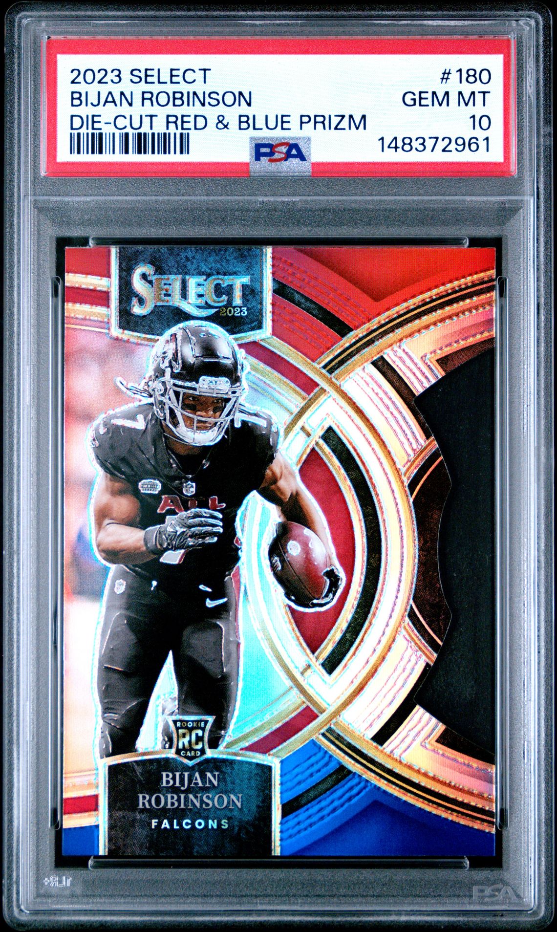 2023 Panini PANINI SELECT DIE-CUT RED & BLUE PRIZM #180 Bijan Robinson front