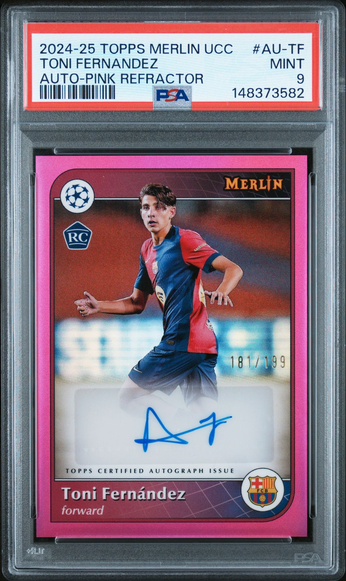 2024-2025 Topps TOPPS MERLIN UEFA CLUB COMPETITIONS AUTOGRAPHS PINK REFRACTOR #AU-TF Toni Fernandez front