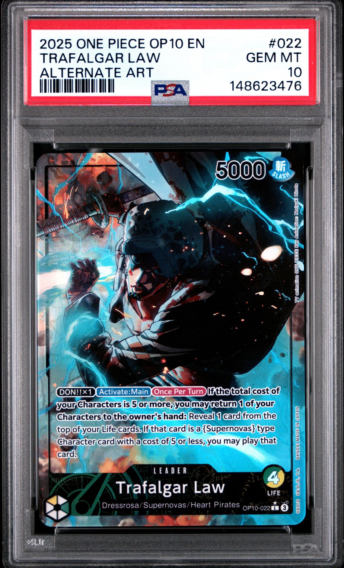 2025 One Piece Op10-Royal Blood Trafalgar Law #022 (Alternate Art) Gem Mt 10 front