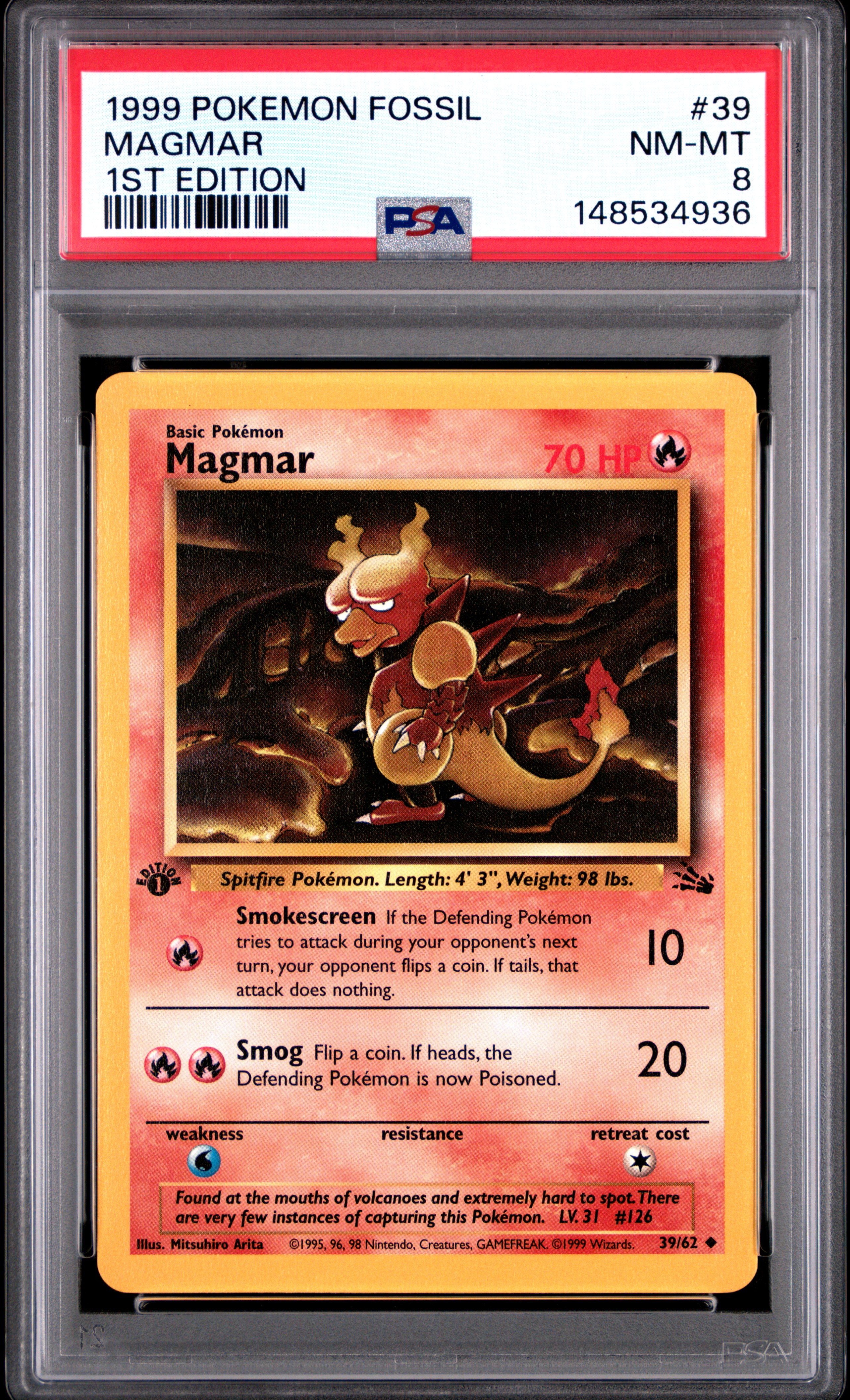 1999 #39 Magmar 1st Edition PSA 8 Fossil Pokemon