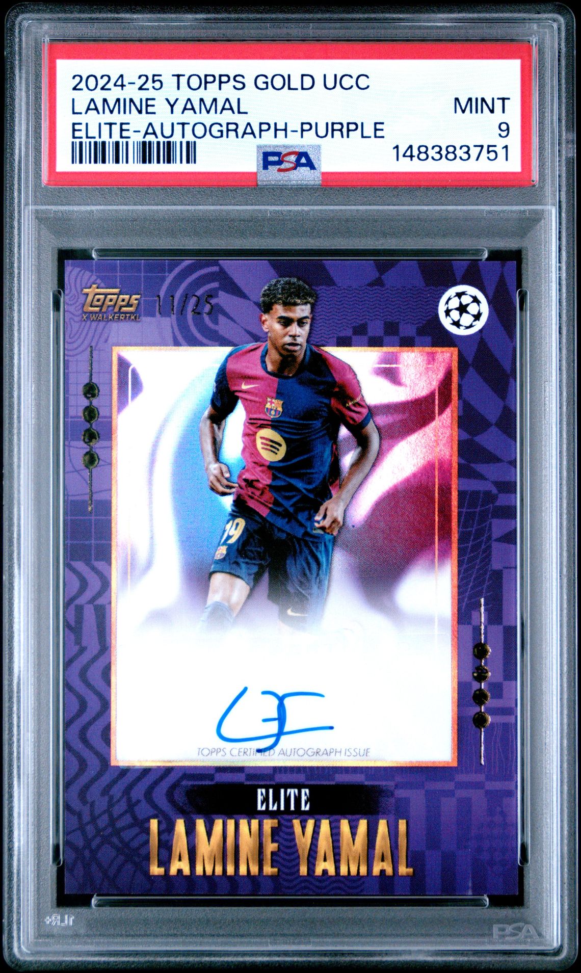2024-25 Topps TOPPS GOLD X WALKERTKL UEFA CLUB COMPETITIONS ELITE AUTOGRAPH-PURPLE Lamine Yamal front