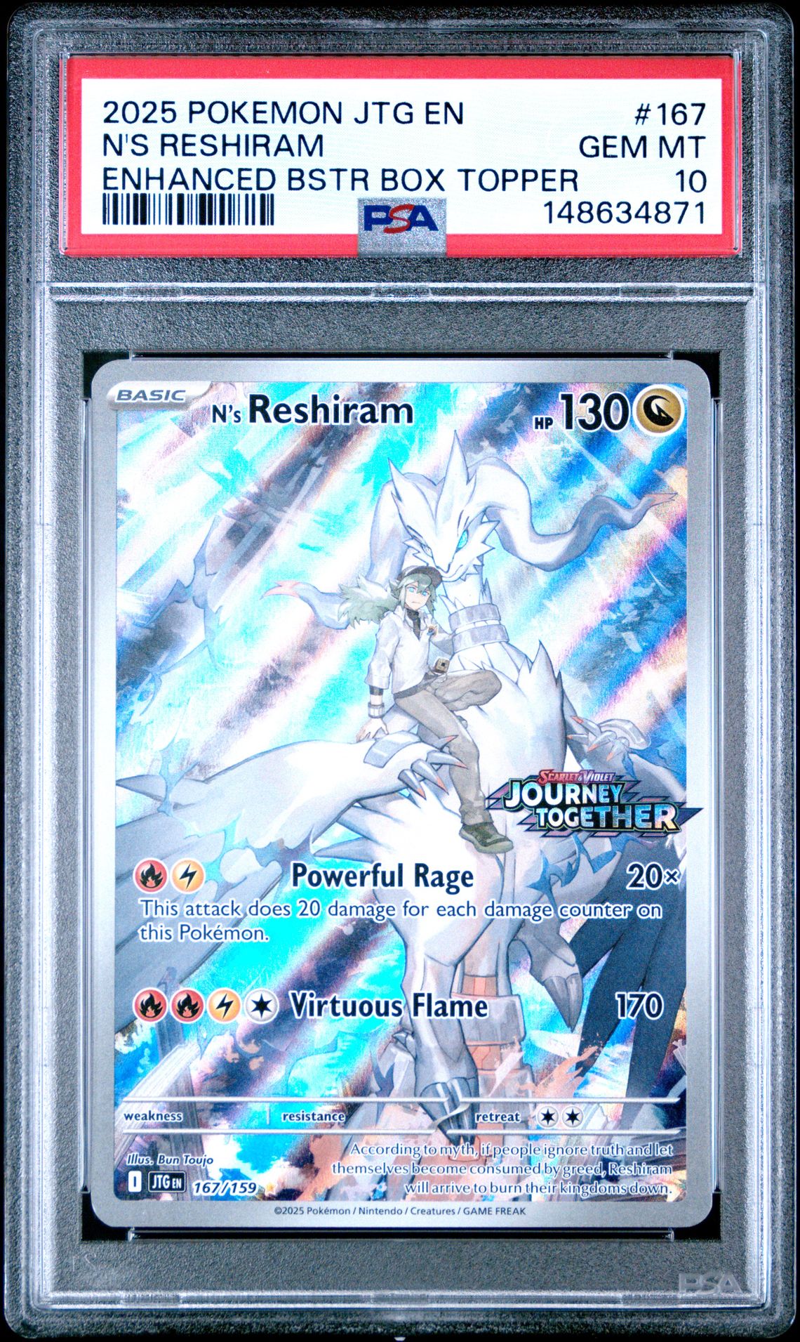 2025 Pokemon POKEMON JTG EN-JOURNEY TOGETHER ENHANCED BSTR BOX TOPPER #167 N's Reshiram front