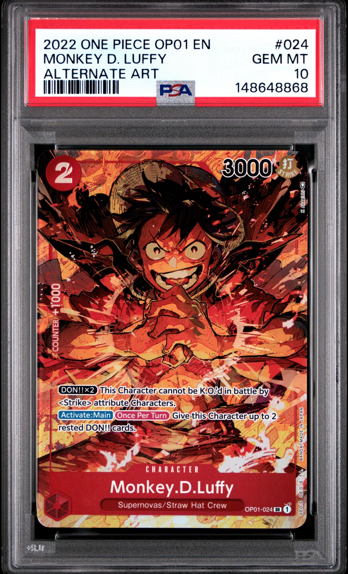 2022 One Piece ONE PIECE OP01-ROMANCE DAWN ALTERNATE ART #024 Monkey D. Luffy front