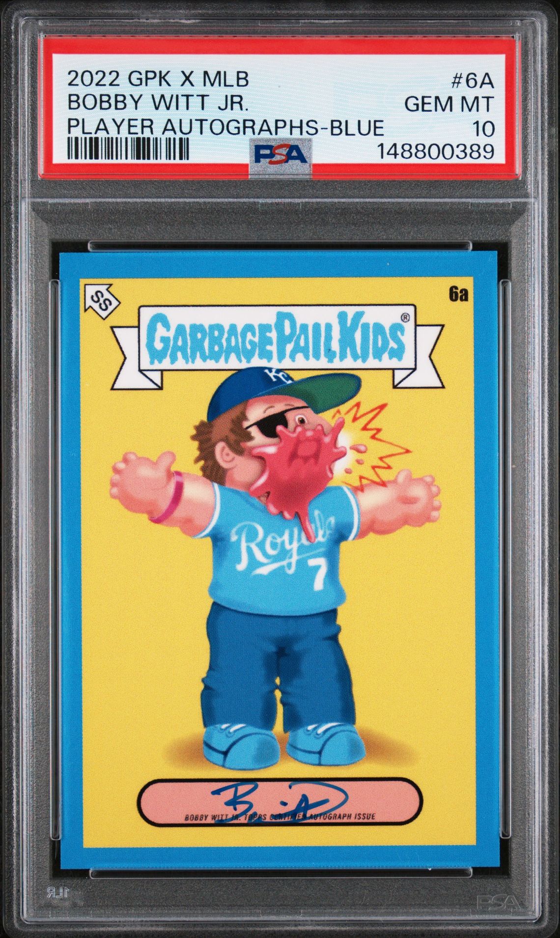 2022 Garbage Pail Kids Topps Garbage Pail Kids Gpk X Mlb Player Autographs PLAYER AUTOGRAPHS-BLUE #6A Bobby Witt Jr. front