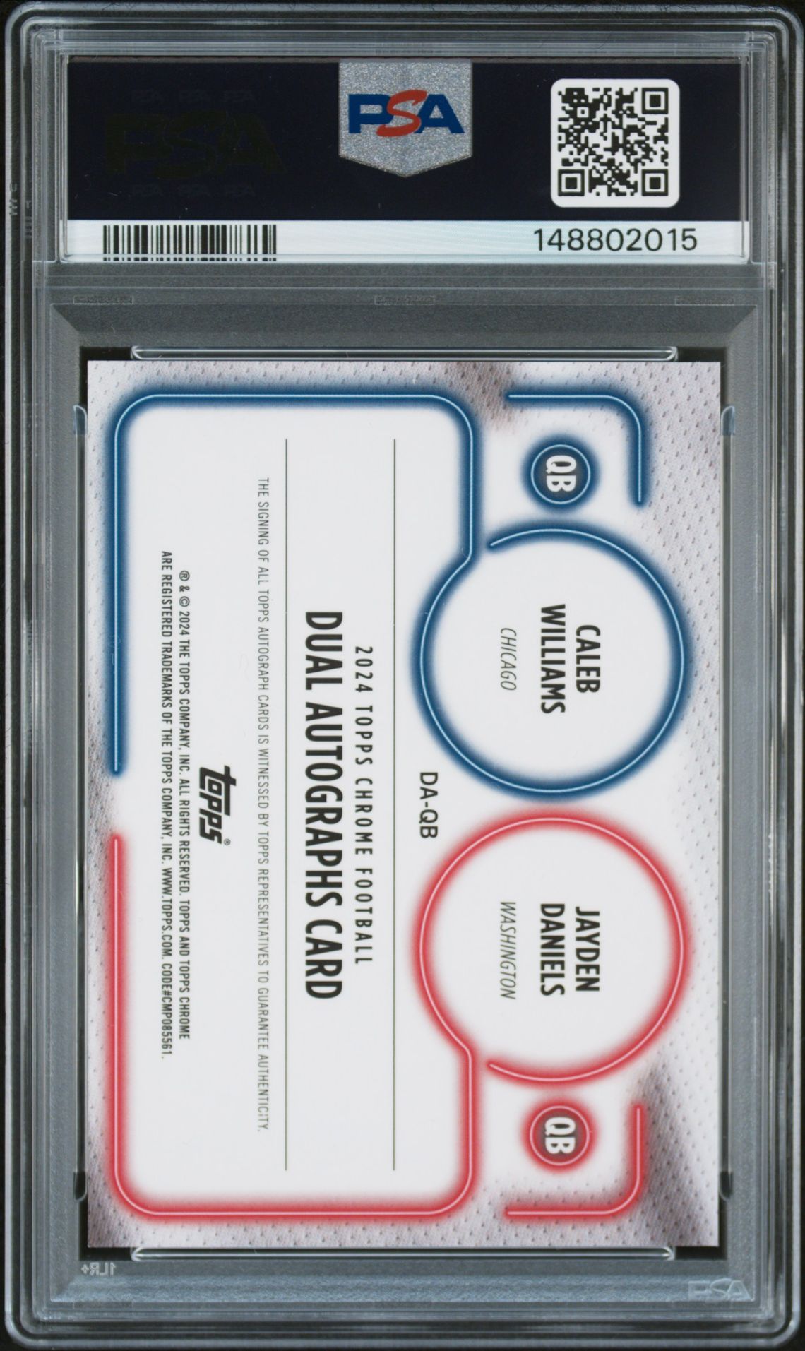2024 Topps Chrome Dual Autographs #Daqb Gem Mt 10 back view - PSA certificate #148802015