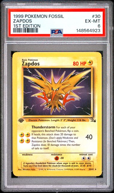 1999 Pokemon Fossil Ex- Mt 1 Stedition 1st Edition #30 Zapdos front