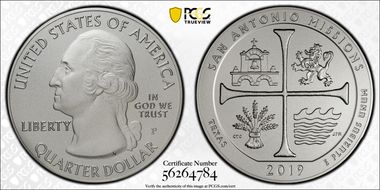 2019-P 25C San Antonio Missions NP 5 oz Silver SP70
