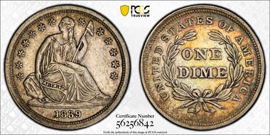 1839 10C No Drapery, F-106b AU53