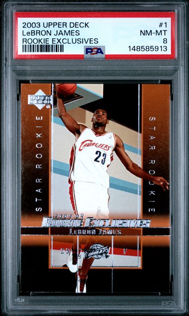 2003 Upper Deck ROOKIE EXCLUSIVES #1 LeBRON JAMES front