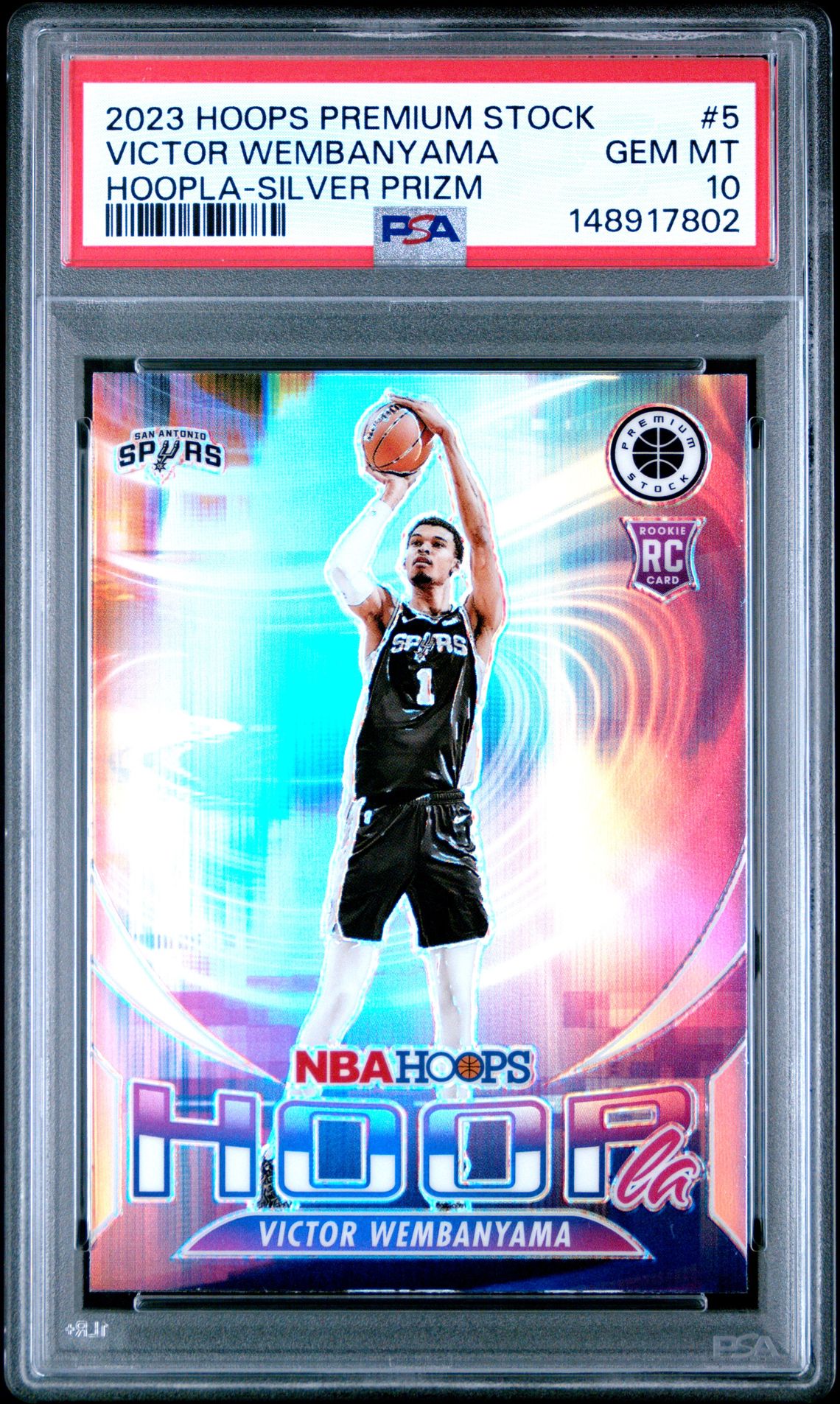 2023 Panini PANINI HOOPS PREMIUM STOCK HOOPLA SILVER PRIZM #5 Victor Wembanyama front