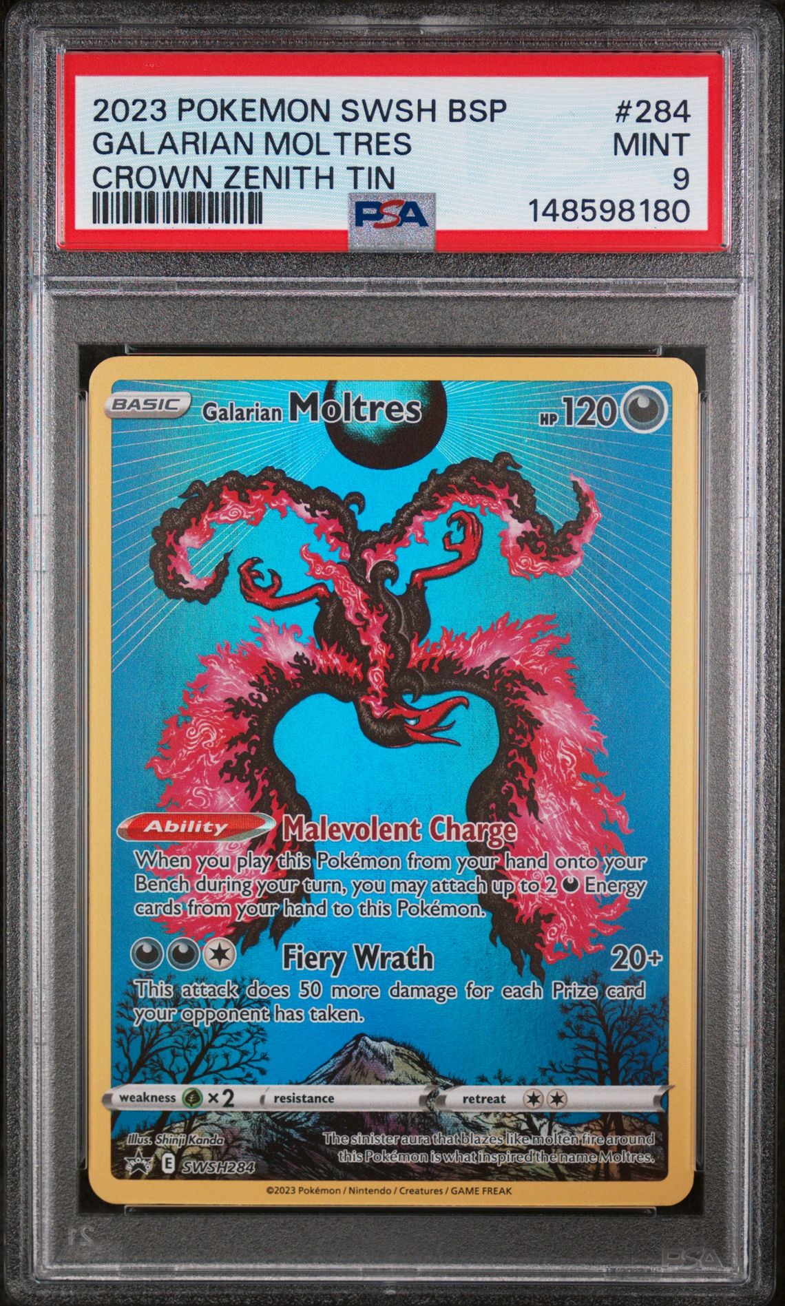 2023 Pokemon POKEMON SWSH BLACK STAR PROMO CROWN ZENITH TIN #284 Galarian Moltres front