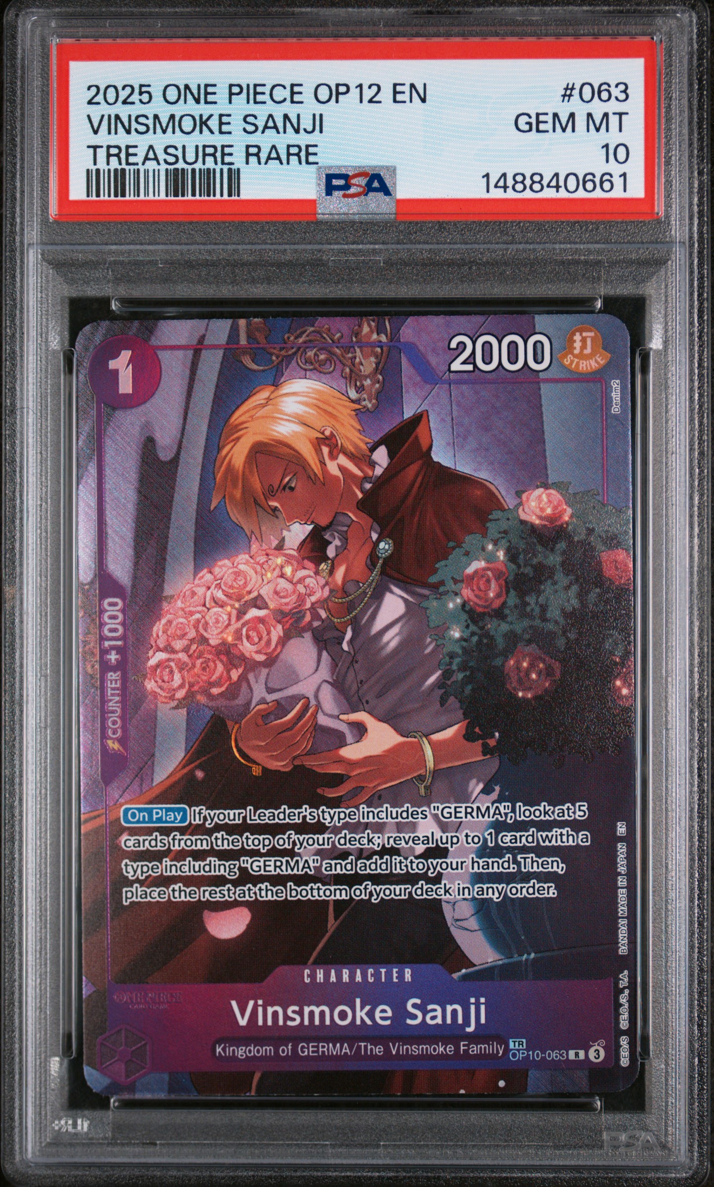 2025 #063 Vinsmoke Sanji PSA 10 One Piece OP12-Legacy of the Master
