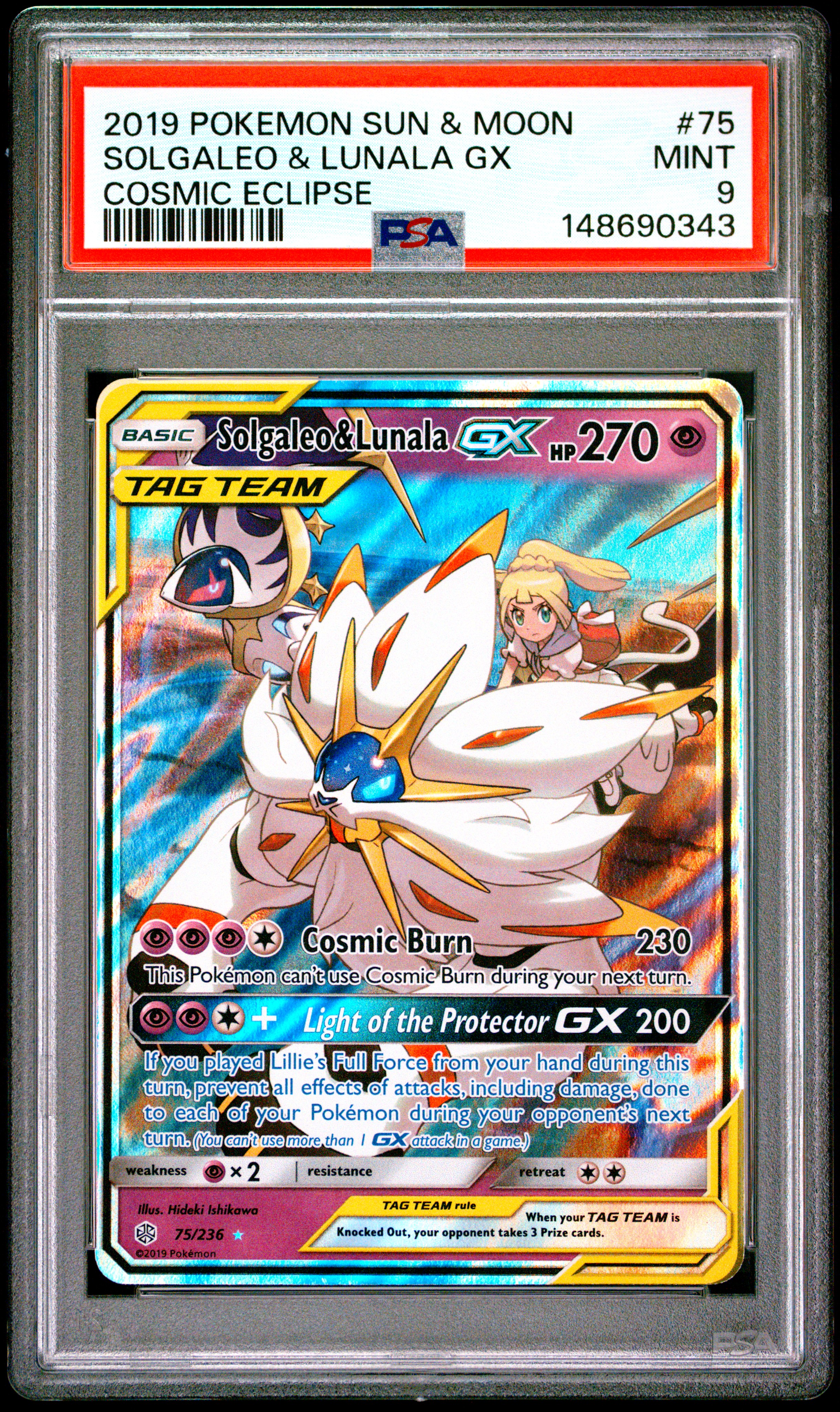 2019 #75 Solgaleo & Lunala GX PSA 9 Sun & Moon Cosmic Eclipse