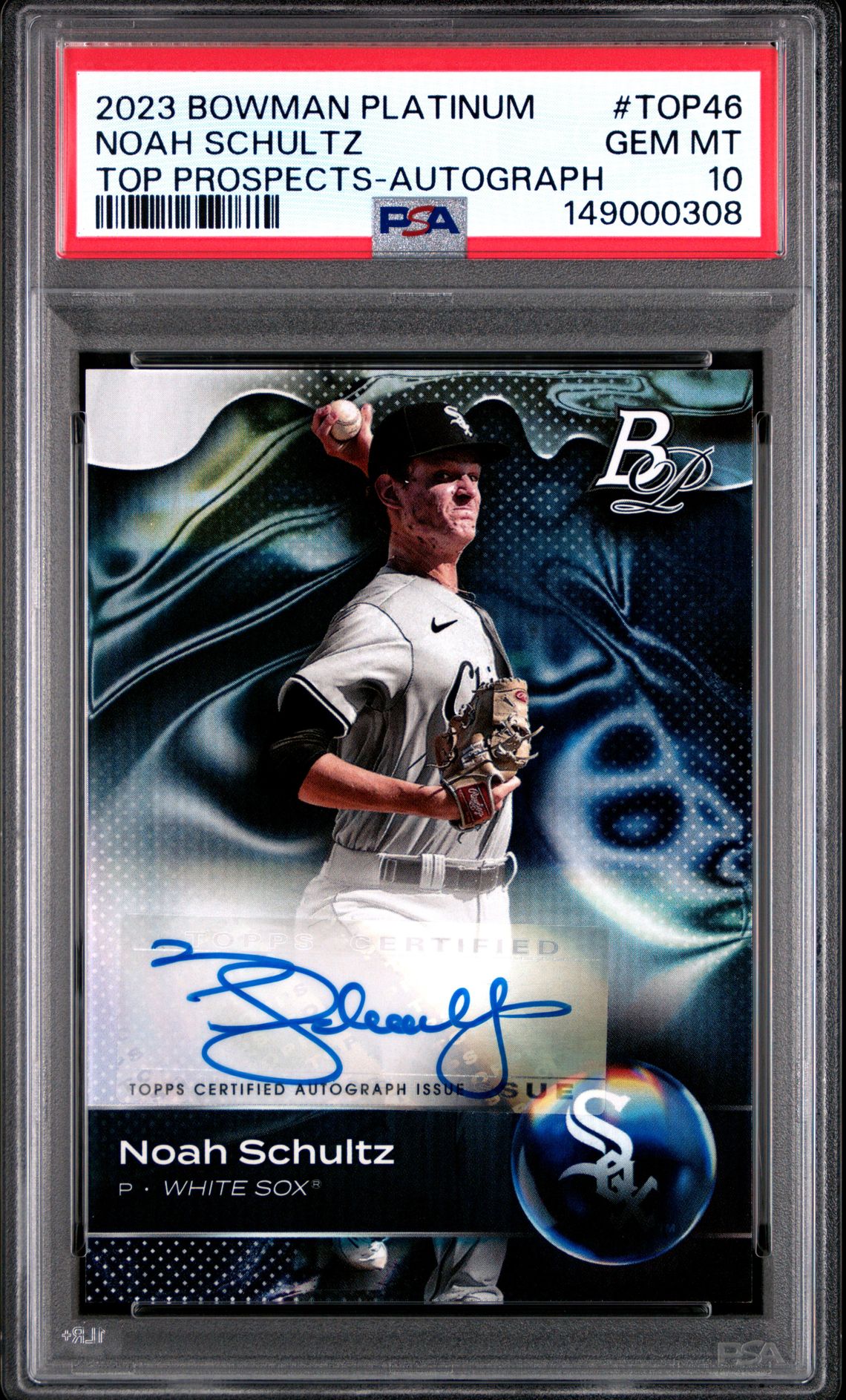 2023 Bowman BOWMAN PLATINUM TOP PROSPECTS AUTOGRAPH #TOP46 Noah Schultz front
