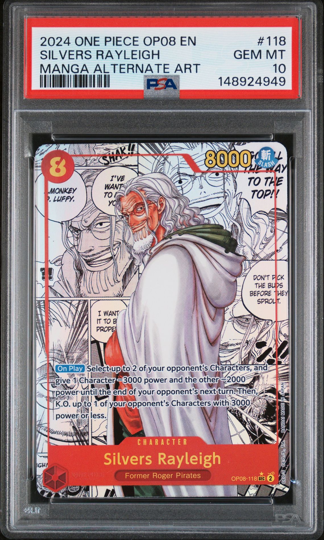 2024 One Piece ONE PIECE OP08-TWO LEGENDS MANGA ALTERNATE ART #118 Silvers Rayleigh front