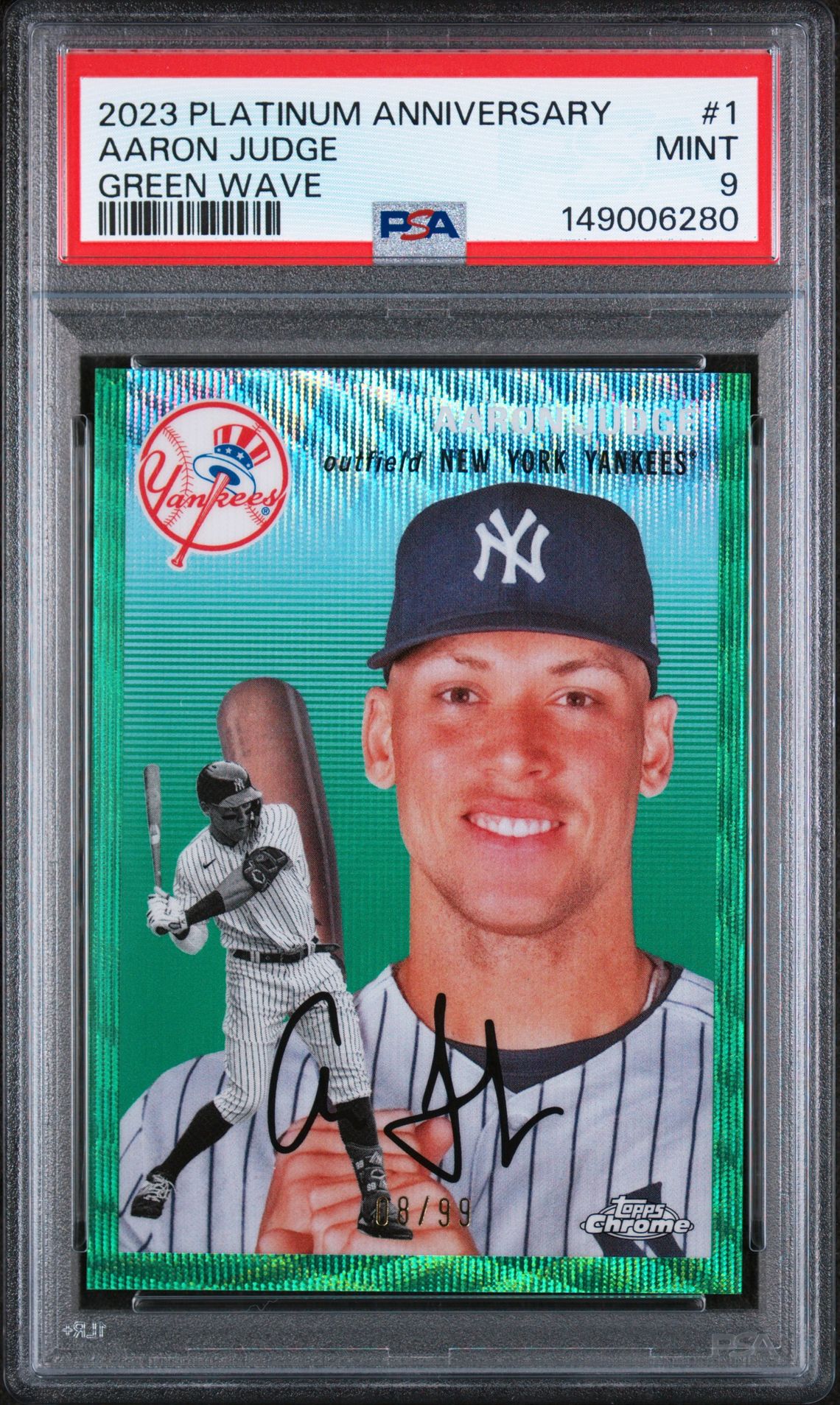 2023 Topps TOPPS CHROME PLATINUM ANNIVERSARY GREEN WAVE #1 Aaron Judge front