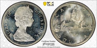 1965 S$1 Type 1 Sm Beads, Pt 5 MS63