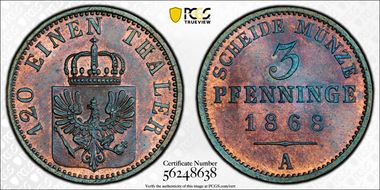 1868-A 3 Pfg MS64RB
