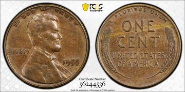 1955 1C Doubled Die Obverse AU55BN