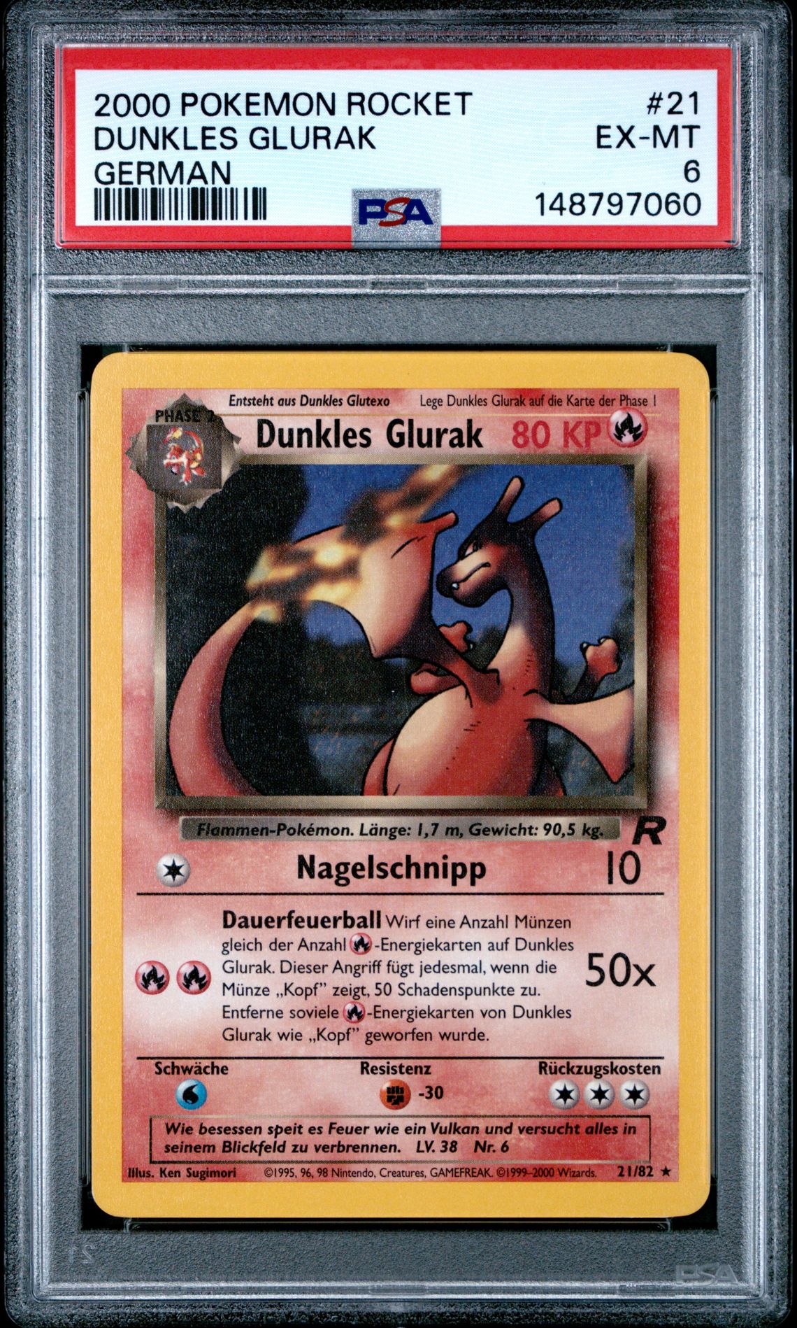 2000 Pokemon GERMAN #21 Dunkles Glurak front