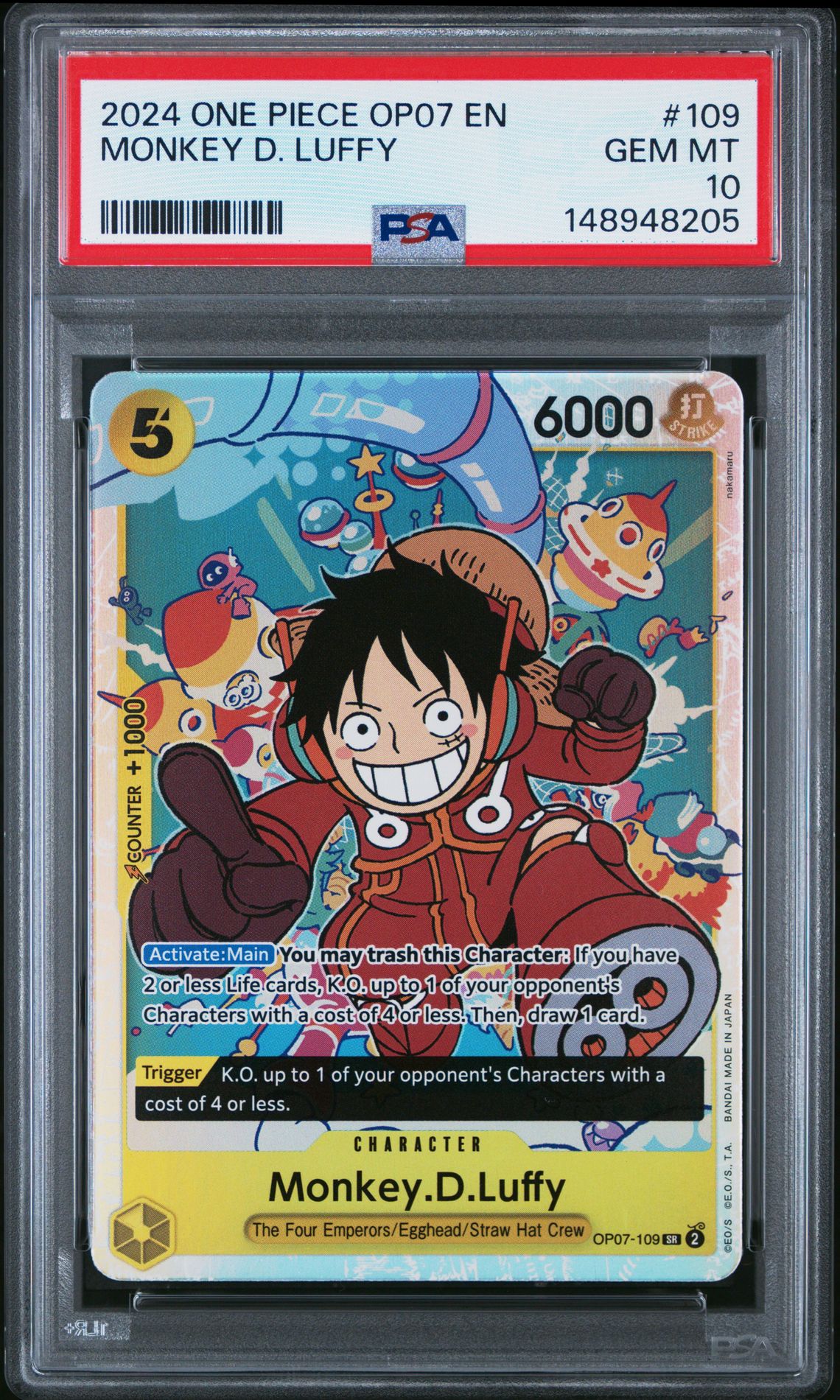 2024 One Piece ONE PIECE OP07-500 YEARS IN THE FUTURE ALTERNATE ART #109 Monkey D. Luffy front