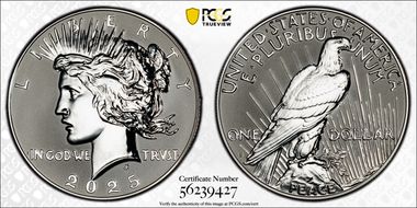 2025-S $1 Peace Dollar Rev PR Two-Coin Reverse Proof Set First Strike PR70