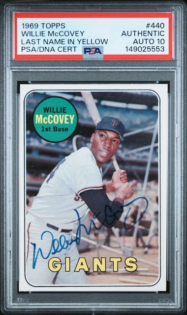 1969 Topps TOPPS LAST NAME IN YELLOWCertificationPrimary Signer (1 Signer)WILLIE McCOVEY #440 Willie Mccovey front
