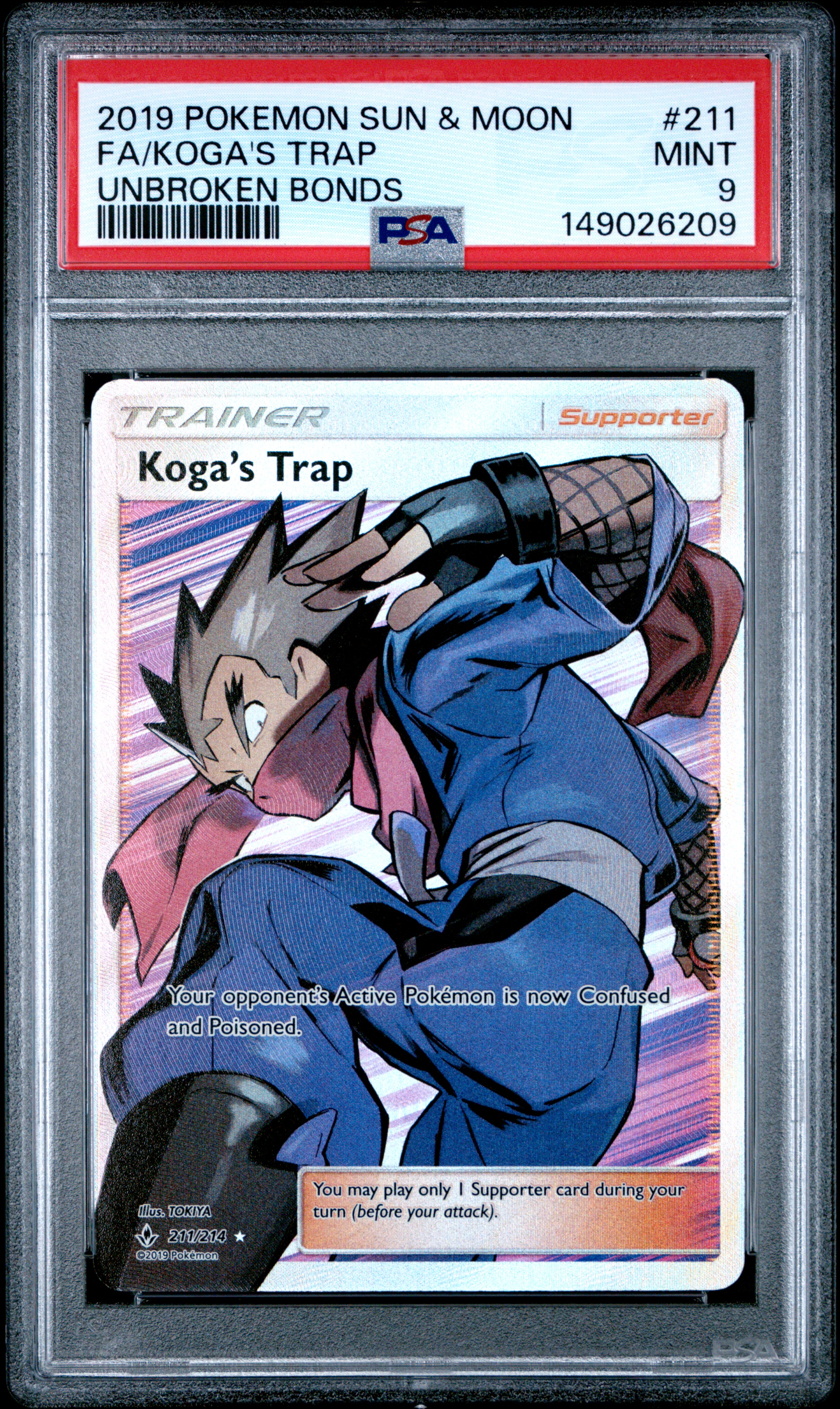 2019 #211 Full Art/Koga's Trap PSA 9 Sun & Moon Unbroken Bonds Pokemon