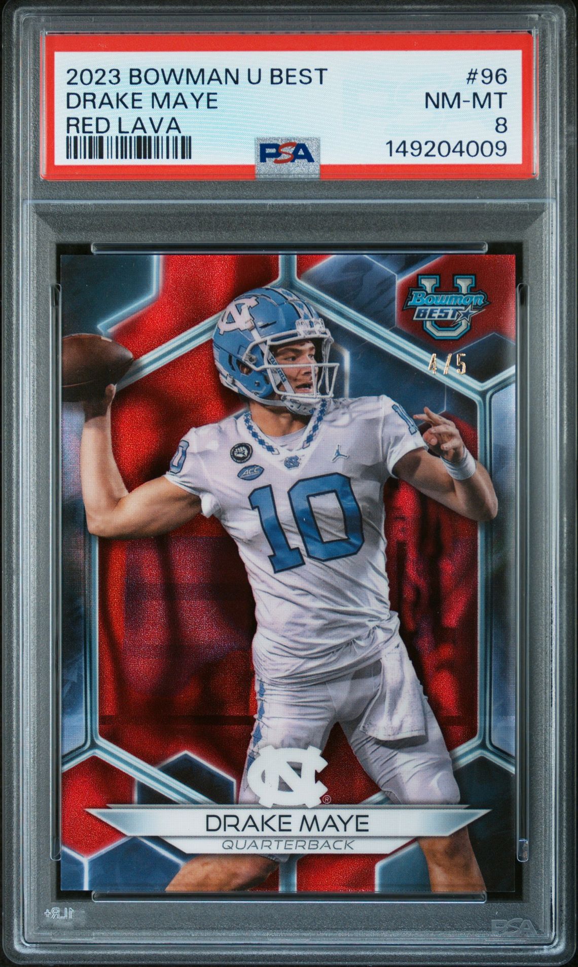 2023 Bowman BOWMAN UNIVERSITY BEST RED LAVA #96 Drake Maye front