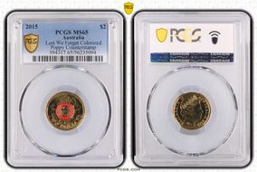 2015 $2 Lest We Forget Colorized Poppy Counterstamp MS65