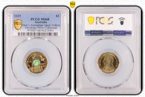 2025 $2 Men’s Australian Open Yellow Envelope Privy Colorized MS68