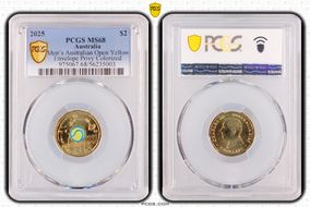 2025 $2 Men’s Australian Open Yellow Envelope Privy Colorized MS68