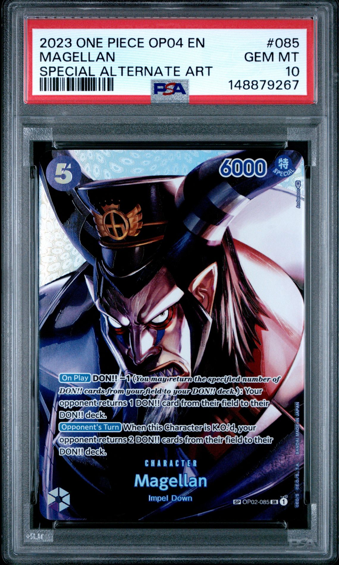 2023 One Piece ONE PIECE OP04-KINGDOMS OF INTRIGUE SPECIAL ALTERNATE ART #085 Magellan front