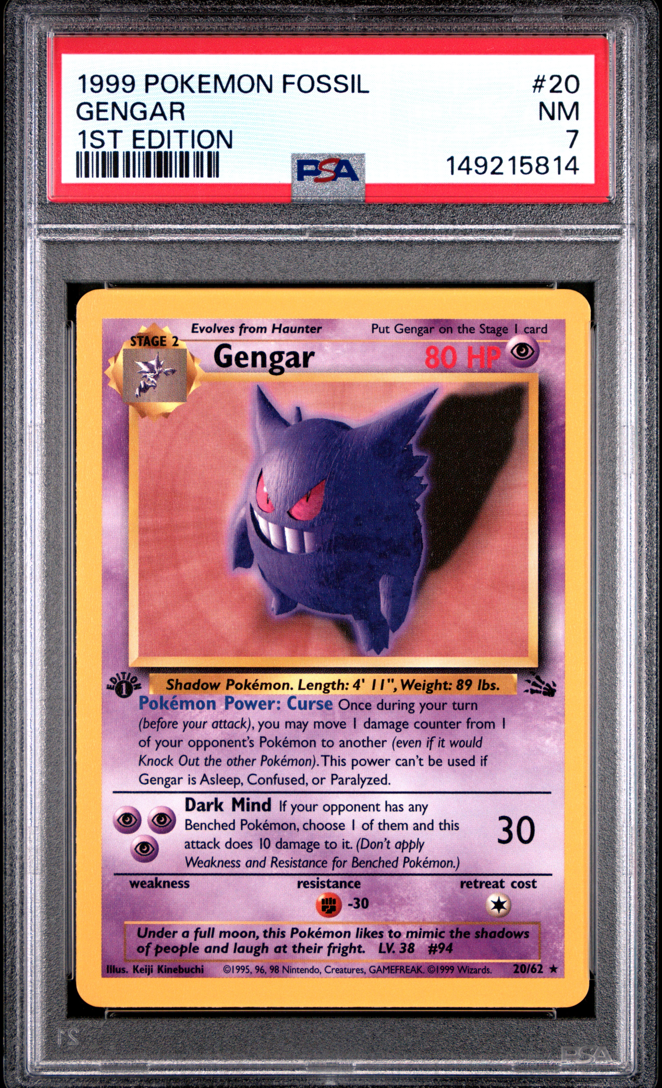 1999 #20 Gengar 1st Edition PSA 7 Fossil