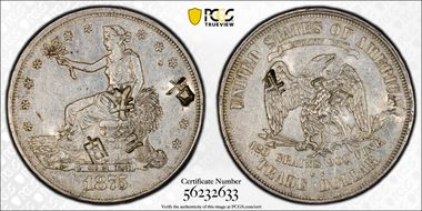 1875-CC T$1 TDV-09, Very Wide CC Chopmarked AU50