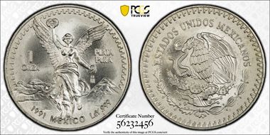1991-Mo Onza Libertad Ag T2 - PLaTA PuRA MS68