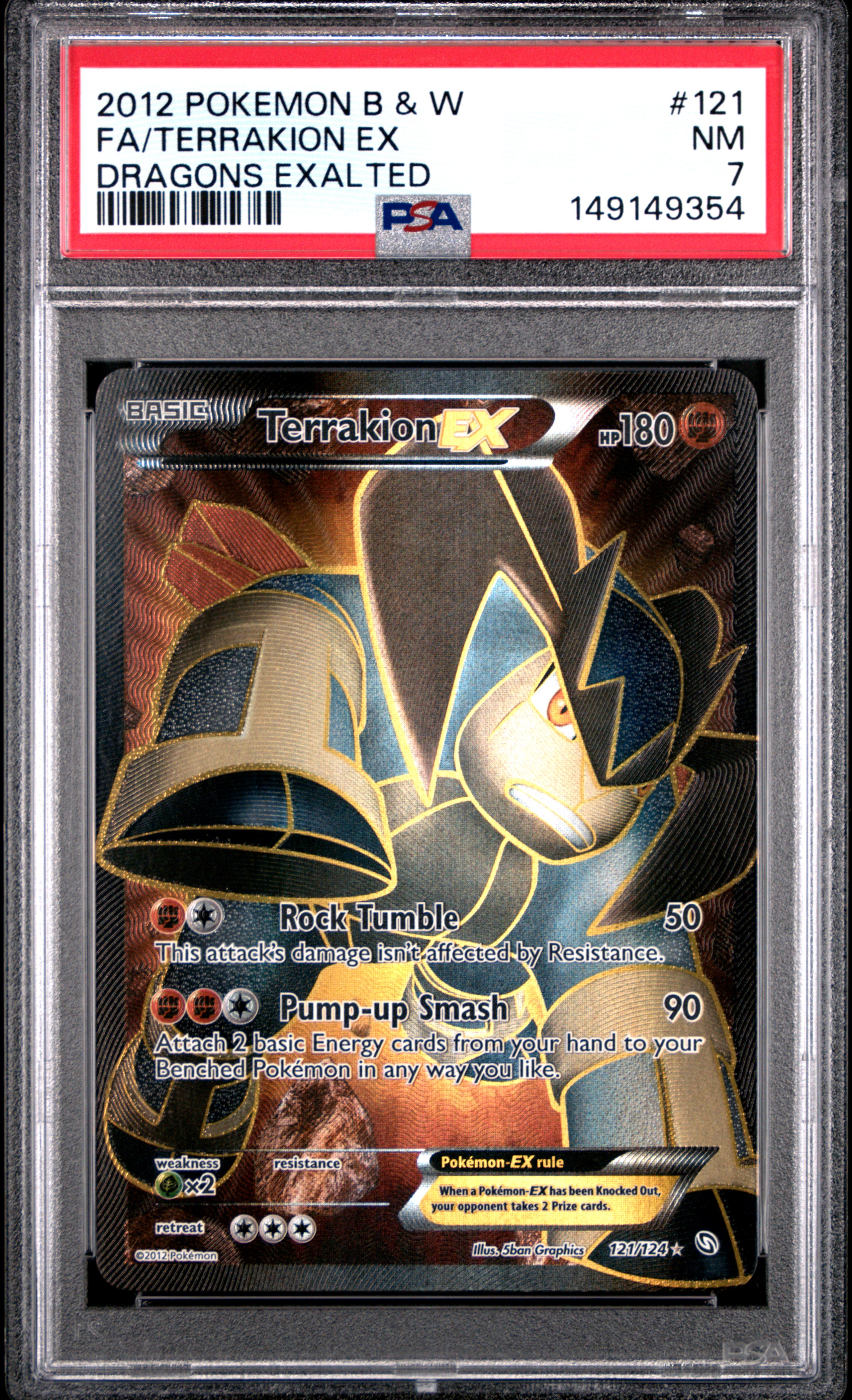 2012 #121 Full Art/Terrakion EX PSA 7 Black & White Dragons Exalted Pokemon
