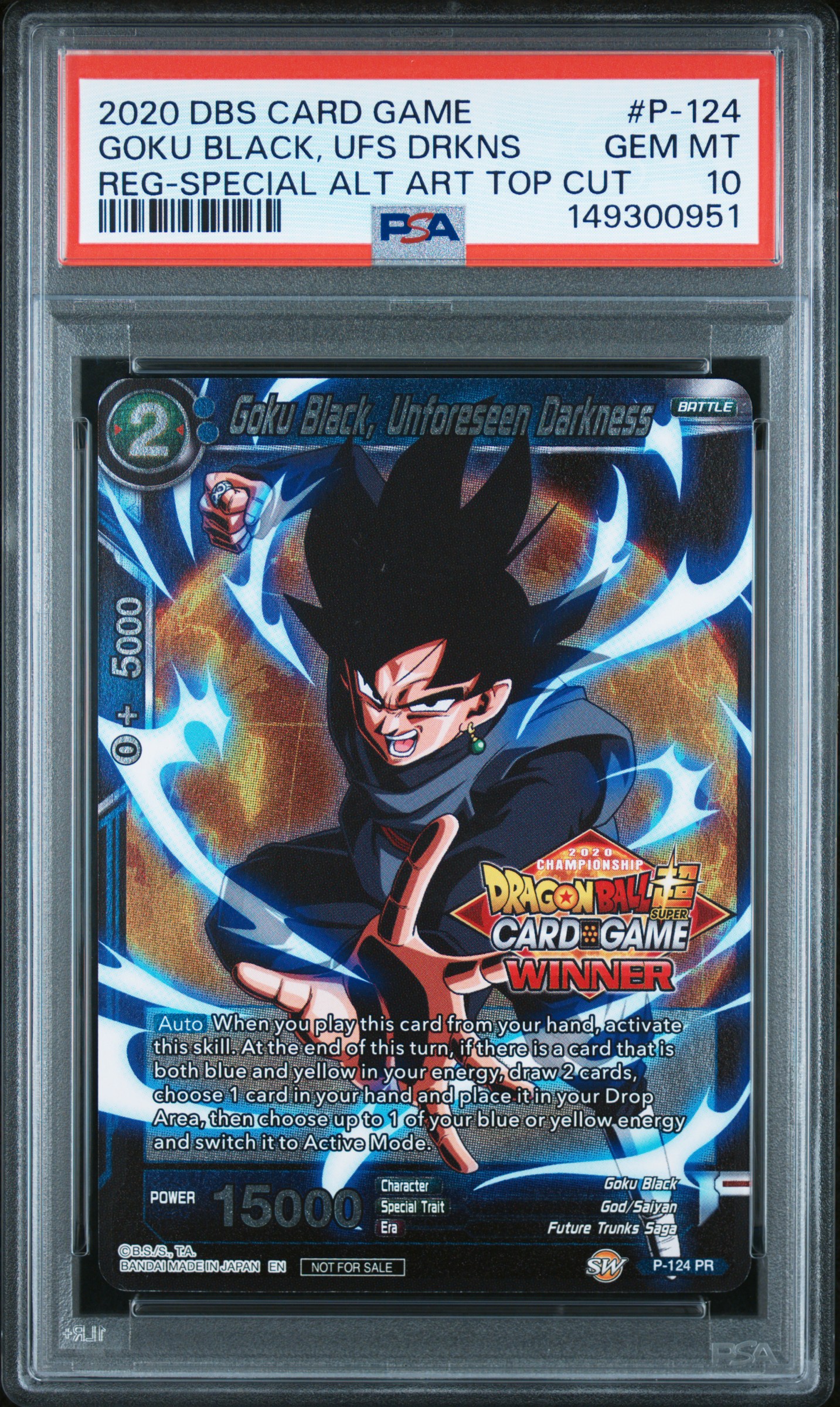 2020 #P-124 Goku Black, Unforseen Darkness PSA 10 Dragon Ball Super Card Game Championship 2020 Regionals Special Alt Art Top Cut