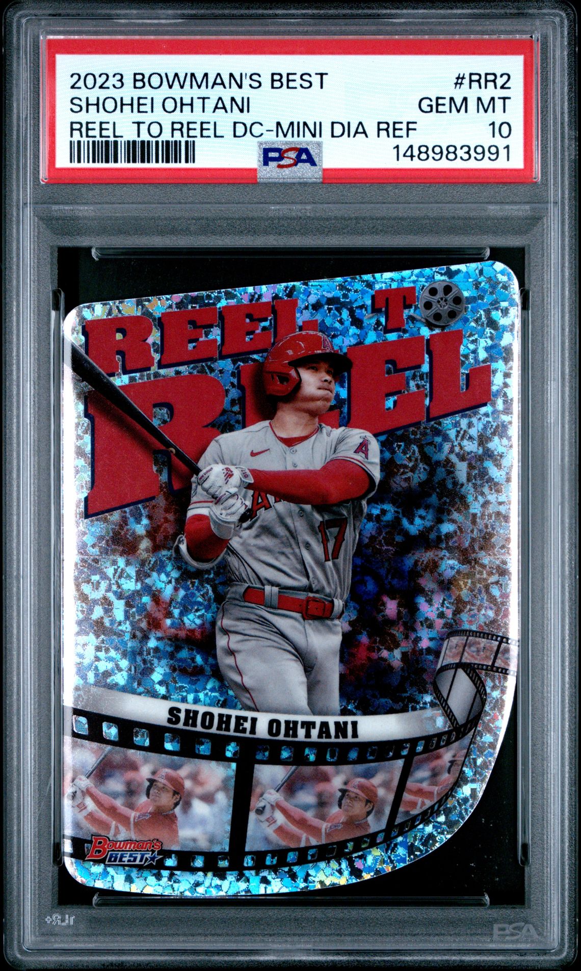 2023 Bowman BOWMAN'S BEST REEL TO REEL DIE-CUTS REEL TO REEL DC-MINI DIA REF #RR2 Shohei Ohtani front