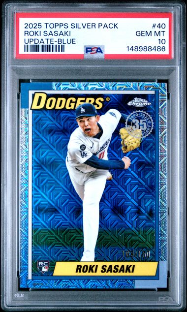 2025 Topps TOPPS UPDATE SILVER PACK 1990 CHROME PROMO BLUE #40 Roki Sasaki front