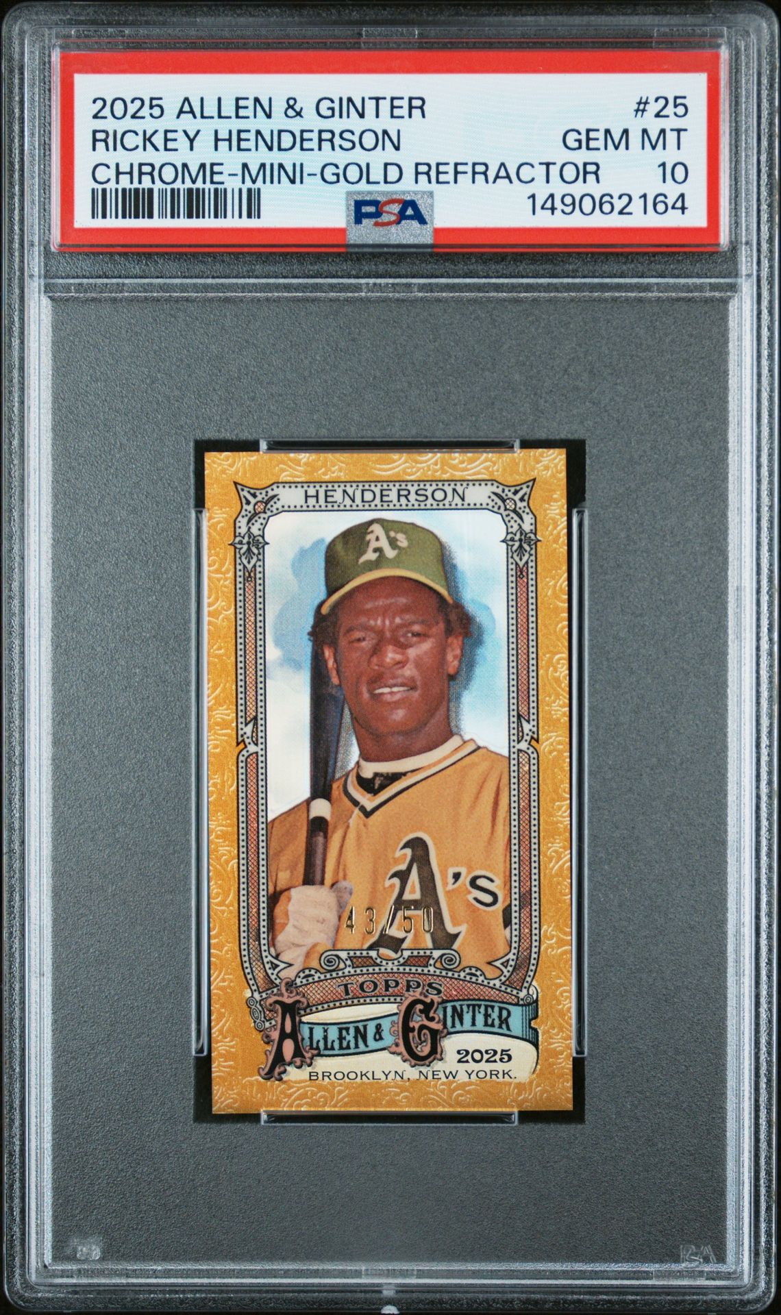 2025 Allen & Ginter TOPPS ALLEN & GINTER CHROME-MINI-GOLD REFRACTOR #25 Rickey Henderson front